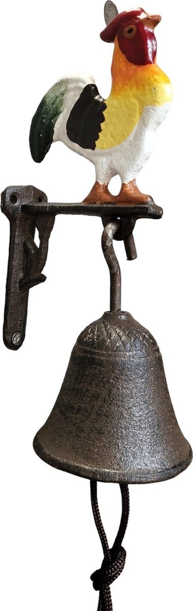 Landelijke Gietijzer Deurbel Tuinbel Gong met Haan (klein 20 cm)