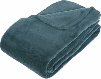 Atmosphera Grote Fleece bank deken/fleece plaid - petrol blauw - 180 x 230 cm - polyester