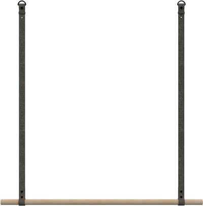 Kapstok/ kledingrek 100cm - aan leren banden - Handles and more® | V GREY - stang: rondhout
