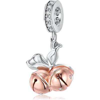 Breloque Cloche d'Arc Collection Noël Argent 925 Plaqué Or Rose Bracelet Pendentif DIY white