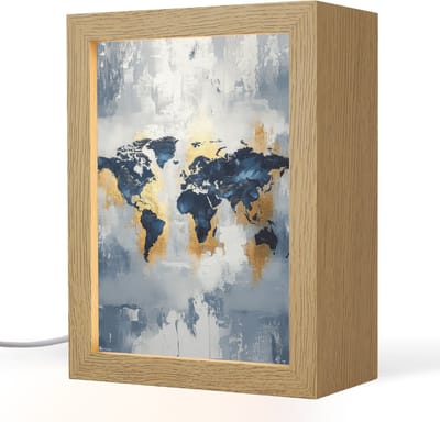 Tafellamp 15x20 cm - LED lamp - Wereldkaart - Blauw - Abstract - Decoratieve tafellampen - Dimbaar - Tafellampje slaapkamer - Woonkamer binnen
