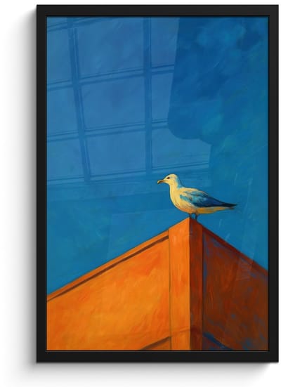 Poster in lijst - Fotolijst 40x60 cm - Posters - Meeuw - Gebouw - Lucht - Geschilderd - Posterlijst zwart - Decoratie - Wanddecoratie woonkamer - Muurdecoratie slaapkamer