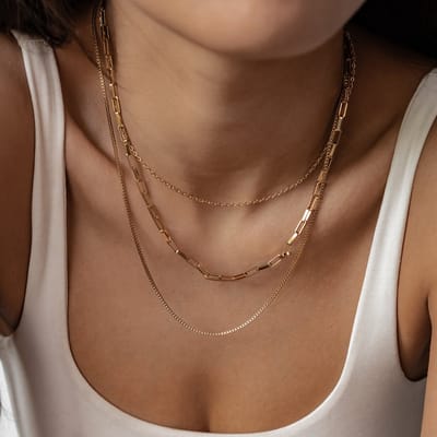 Hey Happiness Geometrische Layer Ketting Dames – Roestvrij Staal 18K Verguld – Meerdere Schakels – Goud