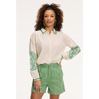 Shiwi Ladies Elodie Blouse Seersucker Kit White Maat: XS | Overhemden Outlet | Dames | Beige