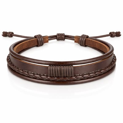 Heren armband Leer Bruin Verstelbaar Touw Multi armband