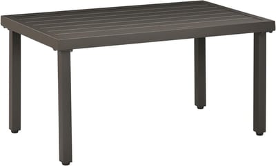 Ronde Tuinset Tafel voor Buiten - Rechthoekige Koffietafel met Houtlook voor Balkon en Terras, Staal, Bruin
