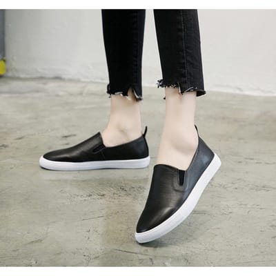 Dames Mocassins van Koeienhuid Toplaag Lente en Zomer Nieuwe Casual Alles-match Koreaanse Versie Luie Schoenen Dames Echt Leer Kleine Witte Schoenen 34 white