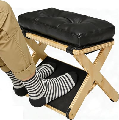 Voetensteun Bureau - Ergonomische Voetbank - Comfortabel Zitten - In Hoogte Verstelbaar - 24.5 x 37 cm - Houtkleur