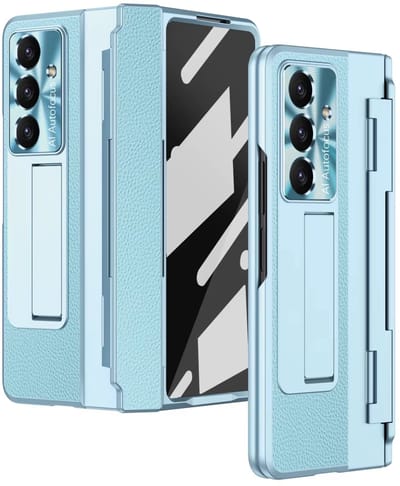 Super stevige Luxe Leren Hoes – Geschikt voor Samsung Galaxy Z Fold 7 – Schokbestendig met Screenprotector, Scharnierbescherming & Standaard