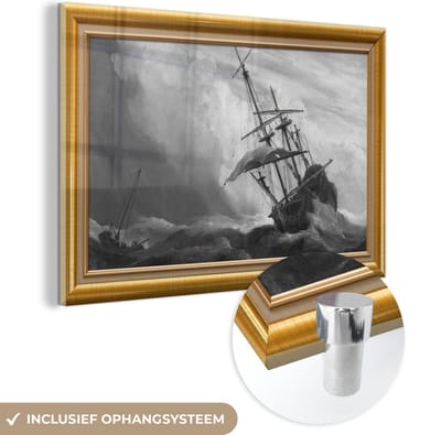 MuchoWow® Glasschilderij 60x40 cm - Schilderij acrylglas - Kunst - Schilder - Lijsten - Goud - Foto op glas - Schilderijen