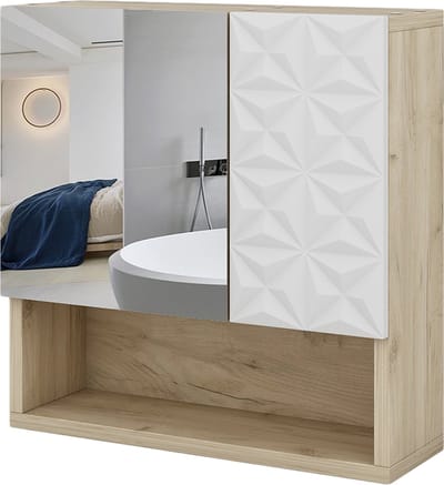 Vicco Edge Badkamerspiegelkast – 54 x 55 cm met deur en open vakken Wit