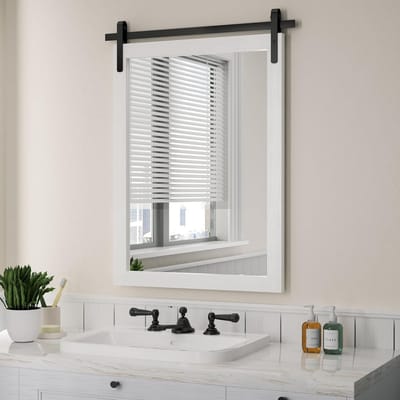 Rustieke Badkamerspiegel Hout Ingelijst in Schuurdeurstijl 22x30 Inch Horizontaal