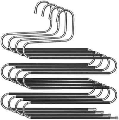 PromoHome Ruimtebesparende Broekenhangers Set van 4 - S-vormig Ontwerp met Anti-Glip Laag