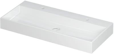 INK United Wastafel Porselein met 2 Kraangaten incl. Porseleinen Click Plug en Verborgen Overloop Systeem - 1000x450x110 mm - Glans Wit