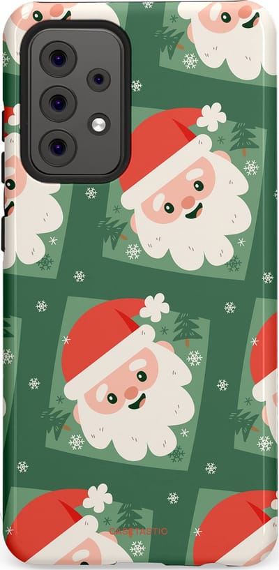 Casetastic hoesje geschikt voor Samsung Galaxy A52 (2021) 5G / Samsung Galaxy A52 (2021) 4G - Dubbellaagse bescherming - Kerstmannen in het bos - Fashion Case - Donkergroen Wit Terracotta Crème