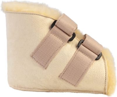 Hielbeschermer Beige (Links) van Texelse schapenwol - Decubitus - Hielspoor - Peesplaatontsteking - Hielkloven - Skéépe S/M