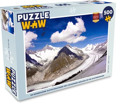 Puzzel De besneeuwde Aletschgletsjer met gevormde wolken op de achtergrond - Legpuzzel - Puzzel 500 stukjes