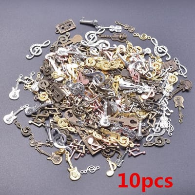 Vintage Muziek Serie Willekeurige Mix Vleugel Gitaar Muzieknoot Bulk Bedels Voor Sieraden Maken Benodigdheden Metalen Tape Hanger Diy Materiaal gray