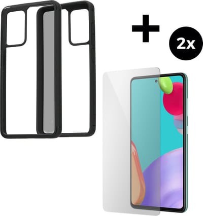 Mobiparts Rugged Clear Case hoesje geschikt voor Samsung Galaxy A52 (2021) 5G met 2 Screenprotectors van Gehard Glas - Zwart/Transparent