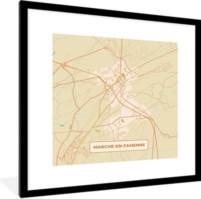 Fotolijst incl. Poster - Kaart - Plattegrond - Vintage - Marche-en-Famenne - Stadskaart - 40x40 cm - Posterlijst