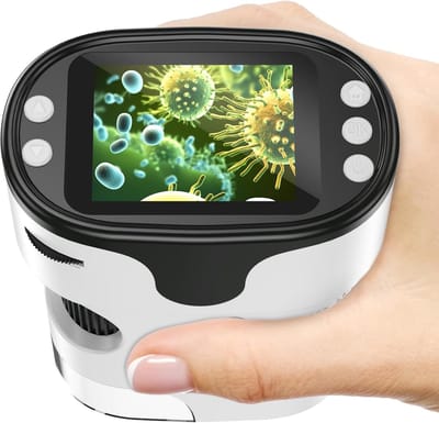 Microscoop - Microscoop voor kinderen - microscoopset - 1000x handmicroscoop voor kinderen, 2,0 inch scherm, mini-zakmicroscoop met draagbare diaset, educatief cadeau voor Kerstcadeau van 4-6 jaar, 8-12 jaar, kinderen en studenten （Wit）