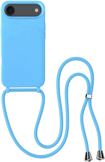 Hoes Geschikt voor iPhone Air Hoesje Met Koord - Telefoonhoesje Geschikt voor iPhone Air Backcover Met Afneembaar Koord - Lichtblauw