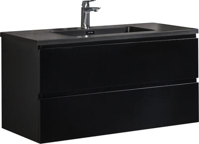 Badplaats Badkamermeubel Set Angela 100 cm – Mat Zwart – Badmeubel met Zwarte Wastafel