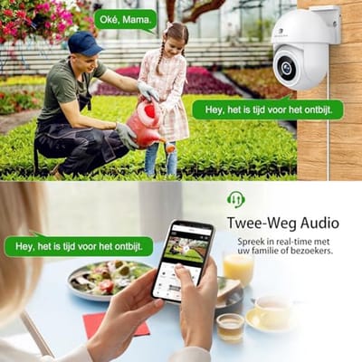 Buitencamera 2.5K Beveiliging met 360° Rotatie en Nachtzicht - WiFi Camera voor Thuis