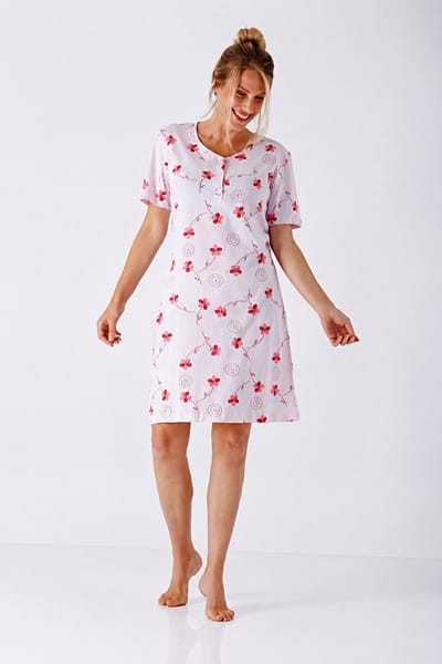 Hajo Dames Nachthemd Bloemenprint – 100% Gekamde Katoen – 110 cm - Maat 36/38