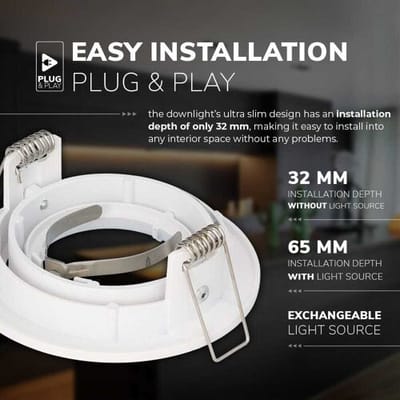 HOFTRONIC Dublin - LED Inbouwspot - Kantelbaar armatuur - Diameter 93mm - GU10 Fitting incl. lamphouder - Rond - IP20 voor binnen - Wit