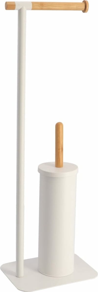 Tendance Toiletborstel met toiletrolhouder - vrijstaand - wit - metaal - 67 cm