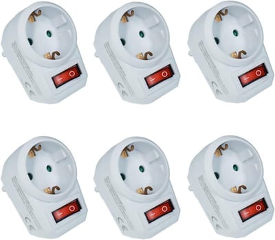 Tussenstekker met Schakelaar (6 stuks) - Energiebesparend Wit Stopcontact met Aan/Uit