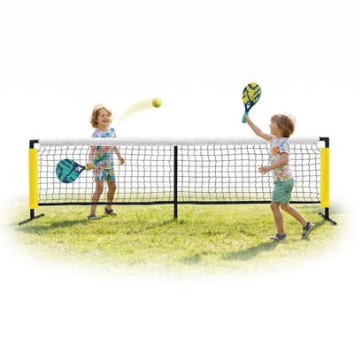 Cheqo® Padelset - Padel Set met Net - Padelnet Vrijstaand - Complete Padelset voor Kinderen - Padelrackets en Padelballen - Padel Starterset voor Beginners - Padel Buiten voor Tuin en Strand - Buitenspel - Sport en Spel - Padel