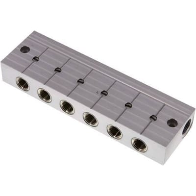 Verdeelstaaf met kogelkranen 2xG3/8'' - 6xG1/4'' Aluminium PN 10