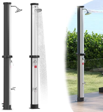 Froadp Zilver Zonne Douche 40 Liter – Tuin, Zwembad & Kampeer Douche Met Regen Douchekop & Voet Douche | Warm Water Tot 60°C | Zonder Stroom