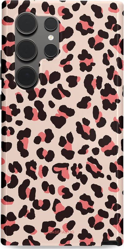 Casetastic hoesje geschikt voor Samsung Galaxy S24 Ultra - Dubbellaagse bescherming - Tropische Panter - Fashion Case - Zand Zwart Koraal