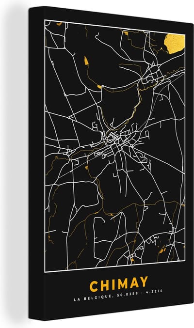 Canvas Schilderij Stadskaart - Goud - Chimay - Plattegrond - Kaart - 20x30 cm - Wanddecoratie