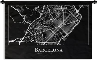 Wandkleed - Wanddoek - Stadskaart - Barcelona - Plattegrond - Kaart - 180x120 cm - Wandtapijt