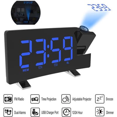 Klok Multifunctionele Projectie FM Radio Wekker Met USB-Oplaadpoort blauw