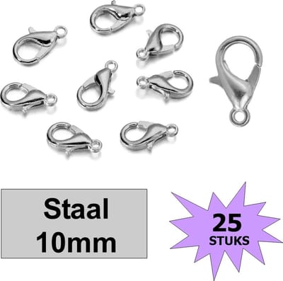 25x Karabijn Sluitingen - Karabijnsluitingen - Karabijnhaakjes - Staalkleurig - 10mm - 25 Stuks