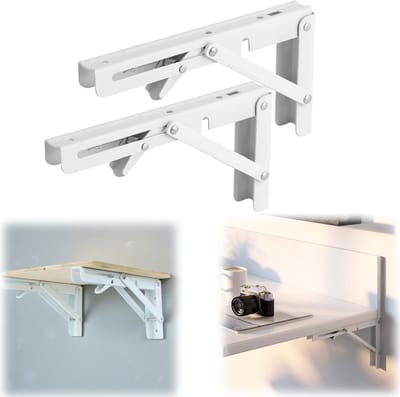 2 stuks plankbeugels - wandgemonteerde boekenplank vastebeugel - opvouwbare metalen beugels - steunframe voor meubelmontage - montageschroeven inbegrepen - voor planken, aan de muur gemonteerde boekenplank, opbergplanken (20*10,3 cm - wit)