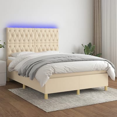 vidaXL - Boxspring - met - matras - en - LED - stof - crèmekleurig - 140x200 - cm