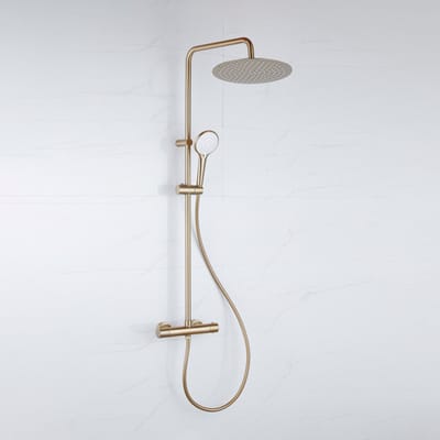 Adema Sparkle 2.0 regendoucheset – thermostatisch – Ø30 cm hoofddouche – 3-standen handdouche – glijstang 110 cm – goud mat