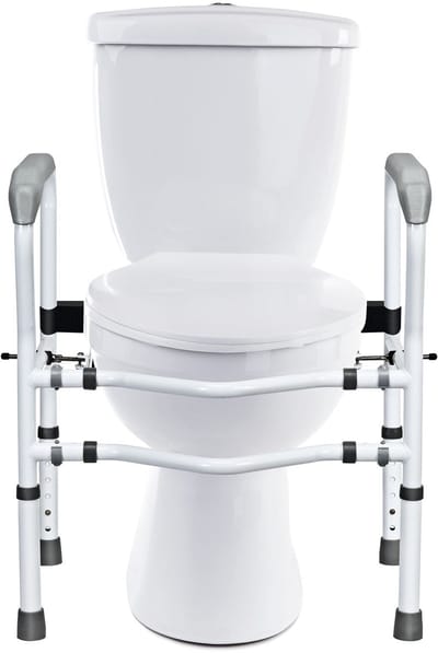 COSTWAY Opstahulp toilet in hoogte verstelbaar, wc-steunhulp met armleuningen, zonder boren, antislip wc-handgreep voor senioren en gehandicapten, tot 136 kg belastbaar, 48 x 65 x 84 cm