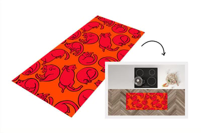 Keukenloper - Loper keuken - Patronen - Kat - Oranje - 120x50 cm - Keukenloper vinyl
