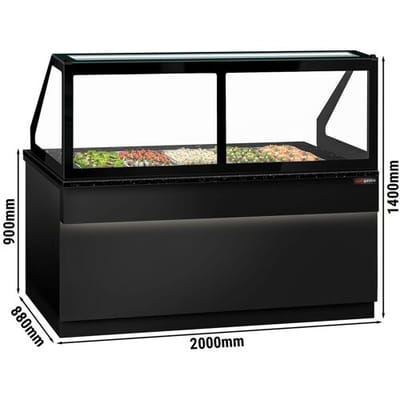GGM Gastro Saladette TORONTO - 2000mm - schwarze Front - 3 Türen - für 5x GN 1/1 - schwarze Granit-Arbeitsplatte