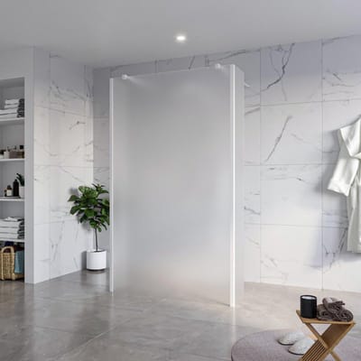 FugaFlow Eccelente Vetro Vrijstaande inloopdouche badkamer - 120x200cm - Glas mat - antikalk - 8mm veiligheidsglas - 2 zijwanden 30cm - met wandarmen en hoekprofielen - Wit mat -
