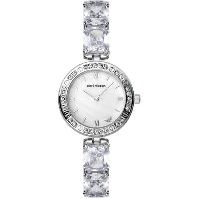 Montre Quartz Imperméable pour Femme avec Alliage Coquillage de Rivière Naturel Diamant white
