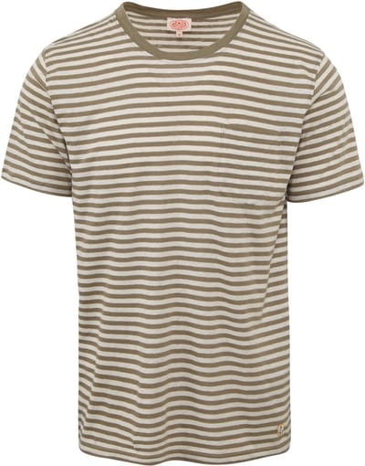 Armor-Lux T-Shirt Linnen Strepen Groen - Maat XL - Heren - Casual T-shirts