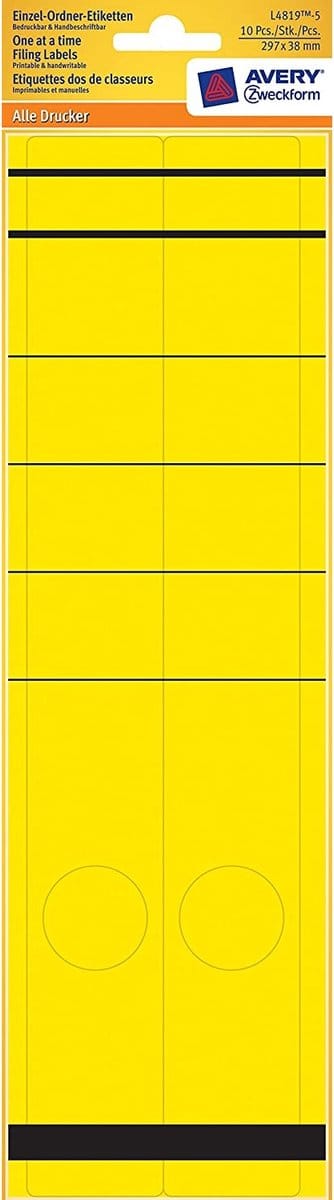 Avery Zweckform 10x Enkele map etiketten smal lang 297x38mm geel